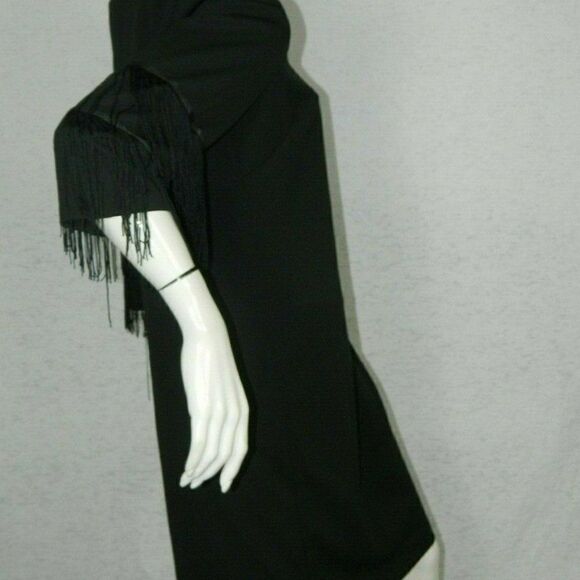 ILE New York Dress Black Sheath Fringe Sleeves 12 - Picture 7 of 12
